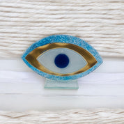 Evil Eye, Handcrafted, Light Blue Fused Glass, Bubble Glass, Table Accent Gift