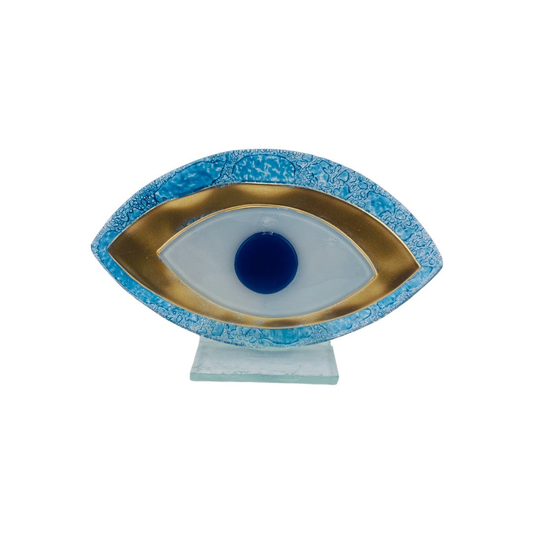 Evil Eye, Handcrafted, Light Blue Fused Glass, Bubble Glass, Table Accent Gift