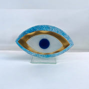 Evil Eye, Handcrafted, Light Blue Fused Glass, Bubble Glass, Table Accent Gift