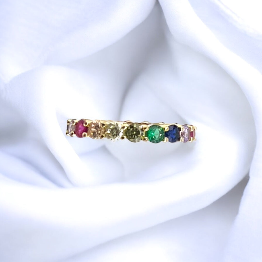 Gold-Plated, Sterling Silver, Zircon, Ring, Slim Band, Colorful, Rainbow, Perfect Gift