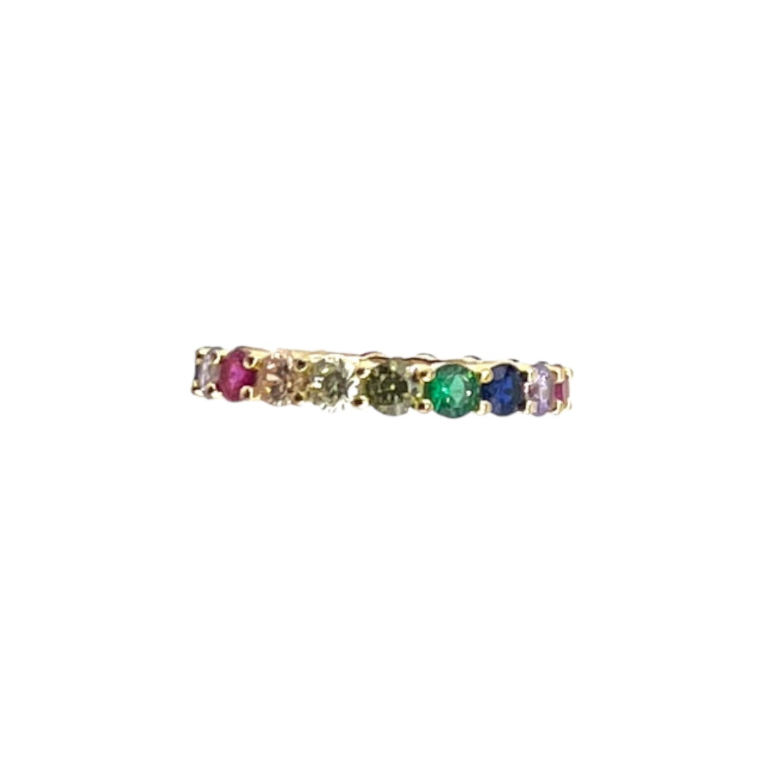 Gold-Plated, Sterling Silver, Zircon, Ring, Slim Band, Colorful, Rainbow, Perfect Gift