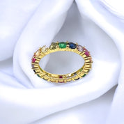 Gold-Plated, Sterling Silver, Zircon, Ring, Slim Band, Colorful, Rainbow, Perfect Gift