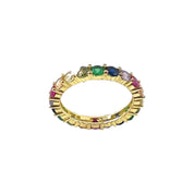 Gold-Plated, Sterling Silver, Zircon, Ring, Slim Band, Colorful, Rainbow, Perfect Gift