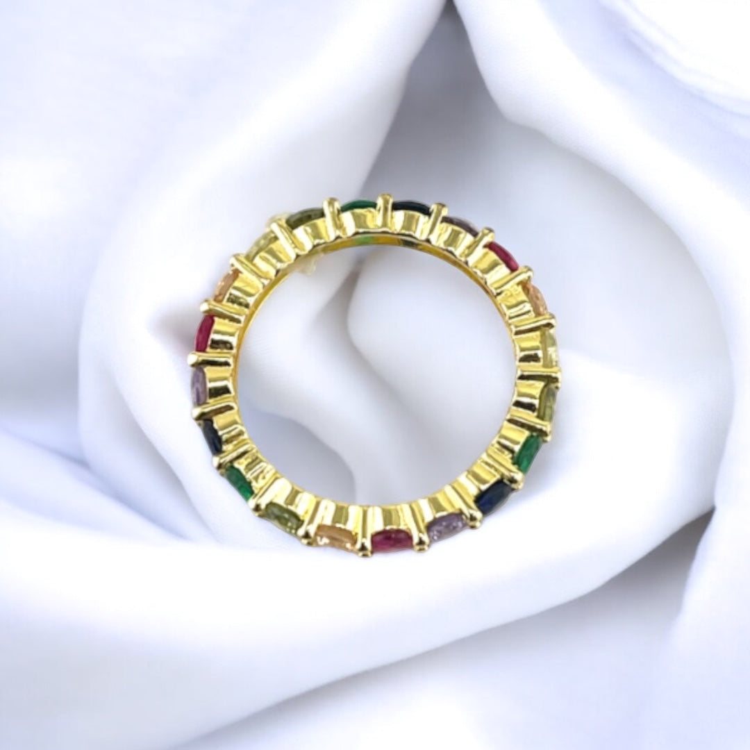 Gold-Plated, Sterling Silver, Zircon, Ring, Slim Band, Colorful, Rainbow, Perfect Gift