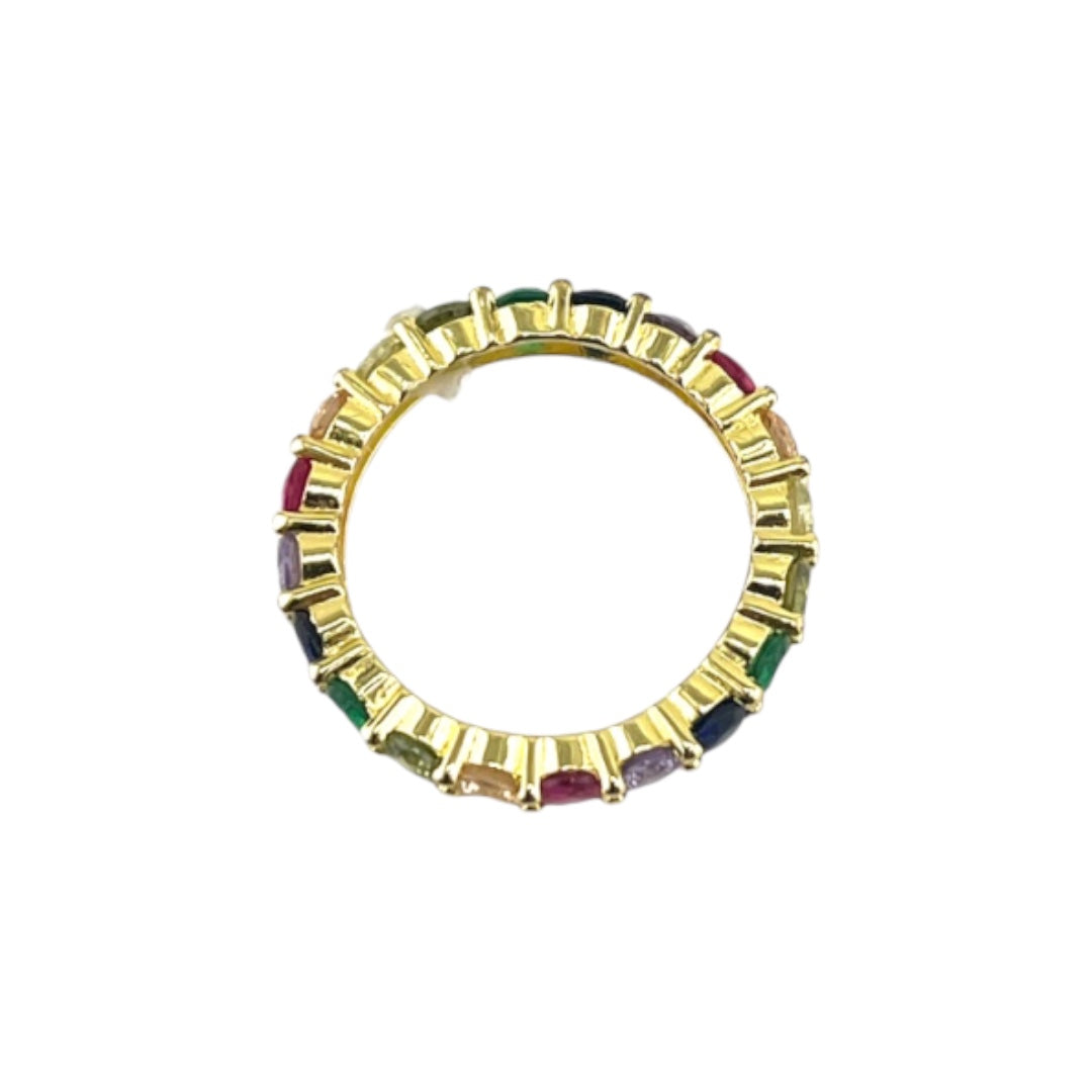 Gold-Plated, Sterling Silver, Zircon, Ring, Slim Band, Colorful, Rainbow, Perfect Gift