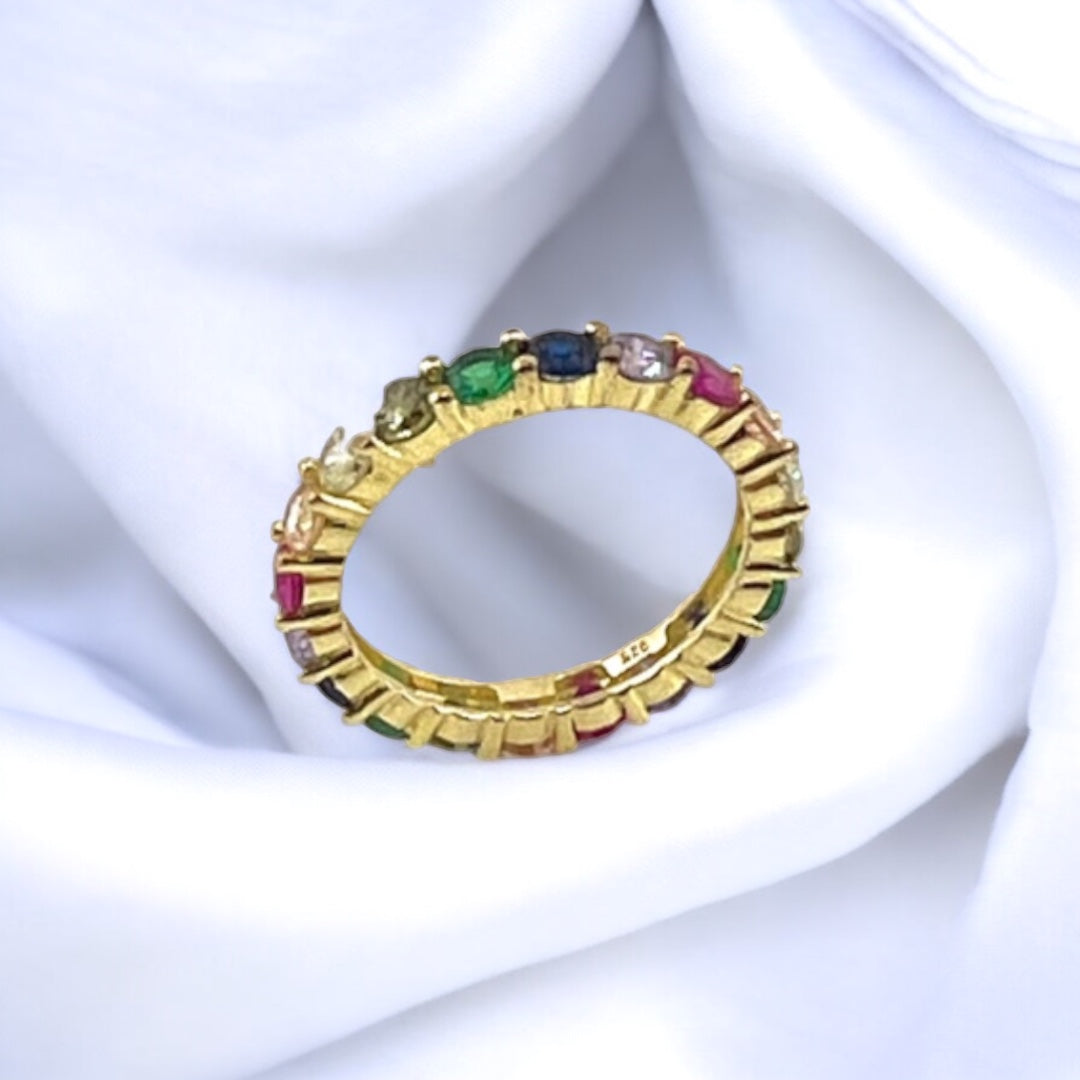 Gold-Plated, Sterling Silver, Zircon, Ring, Slim Band, Colorful, Rainbow, Perfect Gift