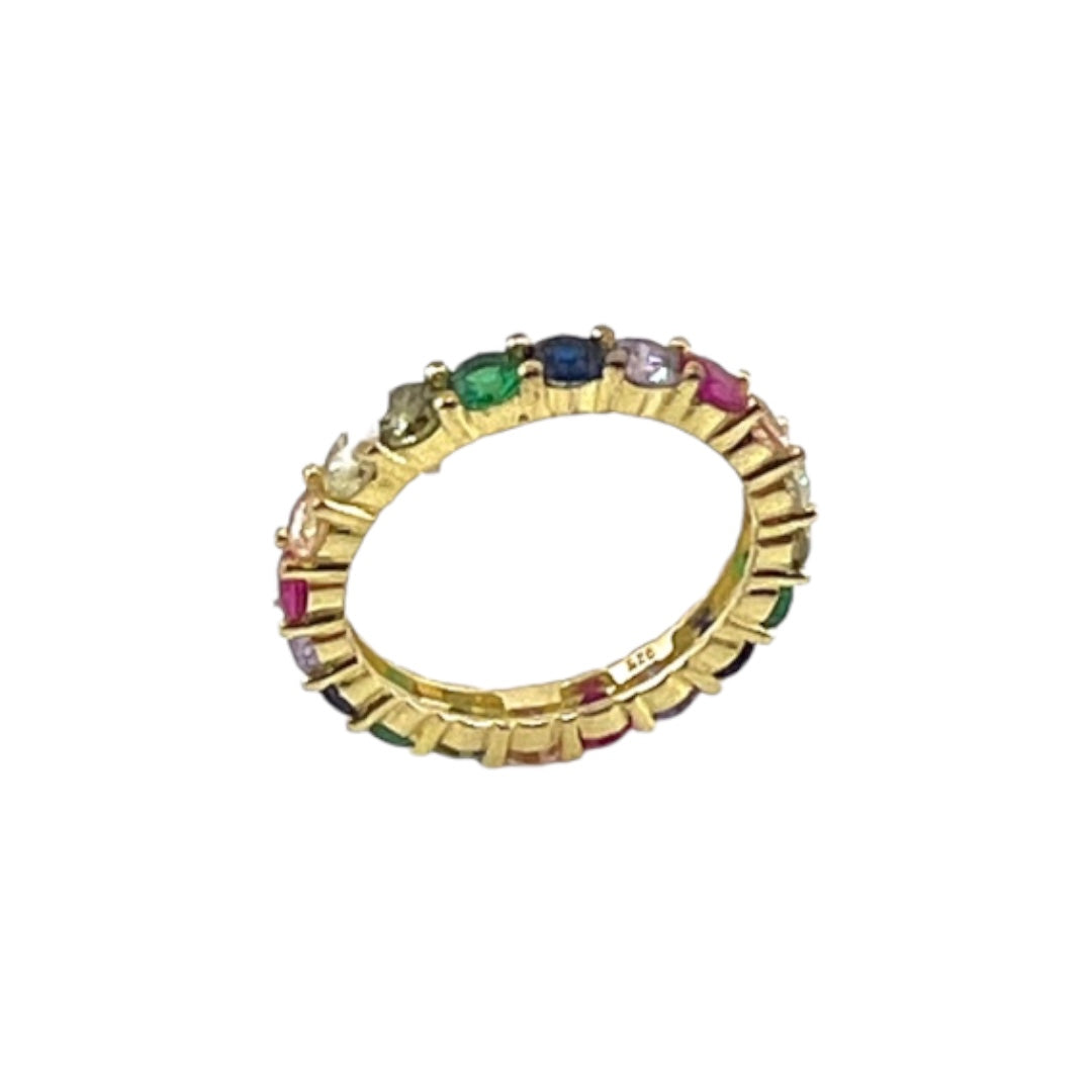 Gold-Plated, Sterling Silver, Zircon, Ring, Slim Band, Colorful, Rainbow, Perfect Gift