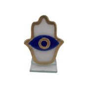 Evil Eye, Fused Glass, Gold Trim White Hamsa, Handcrafted, Table Accent, Protection Gift