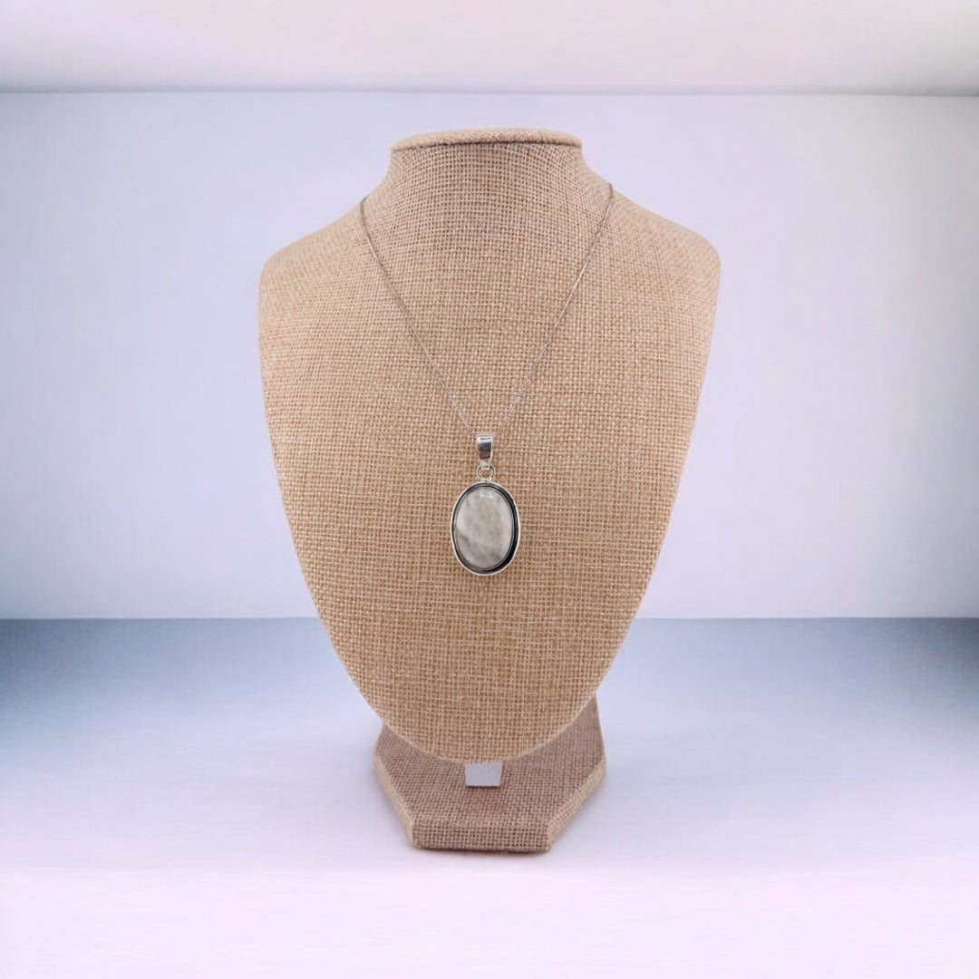 Sterling Silver, Moonstone, Oval, Pendant, Necklace - Moonstone Glow