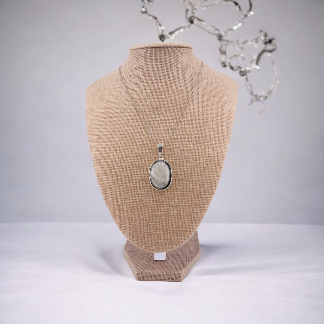 Sterling Silver, Moonstone, Oval, Pendant, Necklace - Moonstone Glow