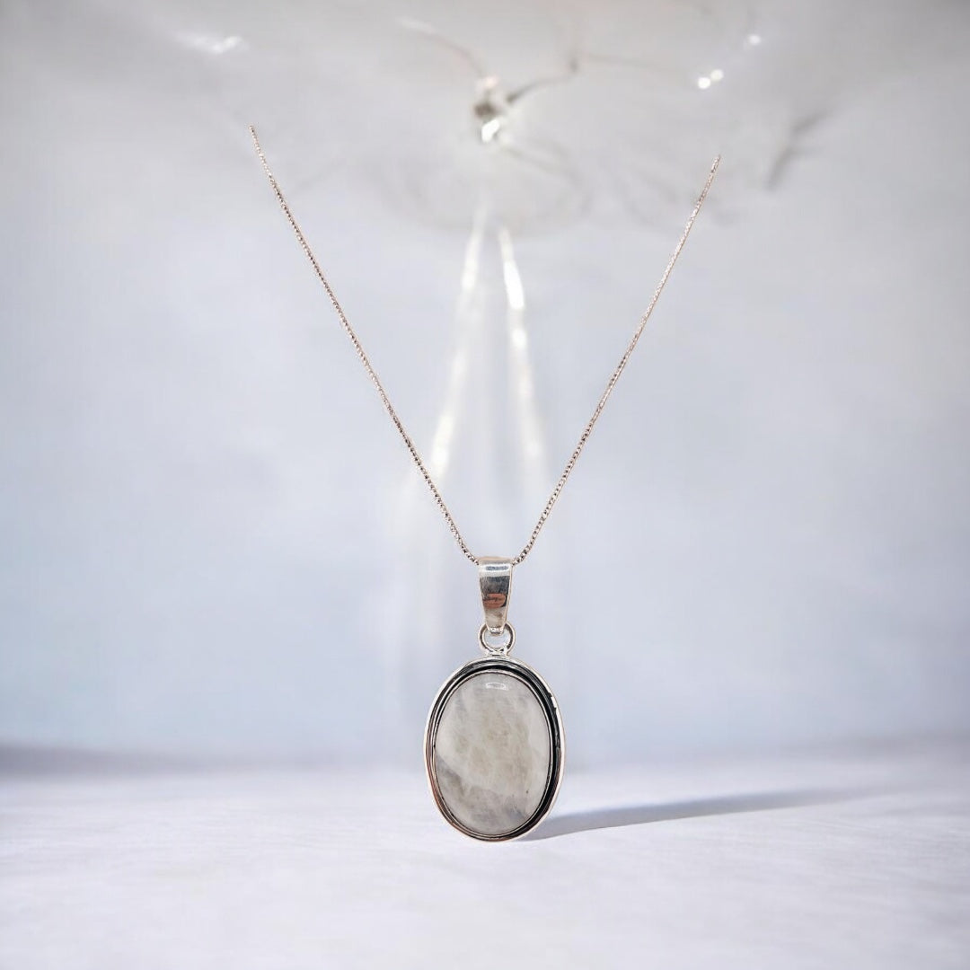 Sterling Silver, Moonstone, Oval, Pendant, Necklace - Moonstone Glow