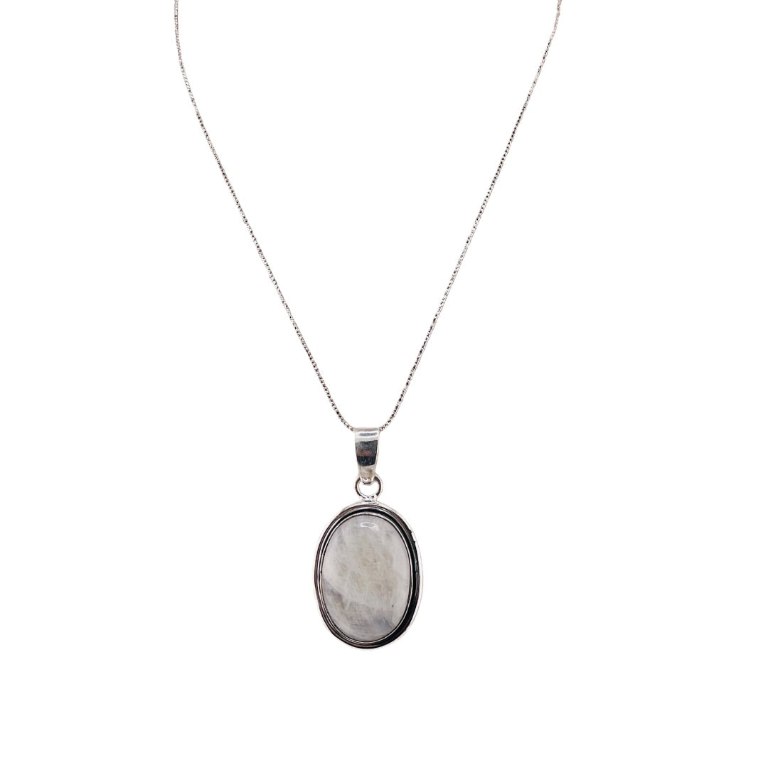 Sterling Silver, Moonstone, Oval, Pendant, Necklace - Moonstone Glow