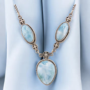 Sterling Silver, Larimar, Oval, Triple Stone, Necklace - Vintage Ocean Dreams