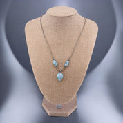 Sterling Silver, Larimar, Oval, Triple Stone, Necklace - Vintage Ocean Dreams