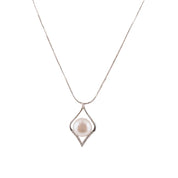 Sterling Silver, Freshwater Pearl, Zircon, Diamond- Shaped, Pendant, Necklace