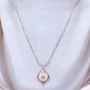 Sterling Silver, Freshwater Pearl, Zircon, Diamond- Shaped, Pendant, Necklace