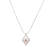 Sterling Silver, Freshwater Pearl, Zircon, Diamond- Shaped, Pendant, Necklace