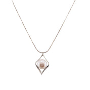 Sterling Silver, Freshwater Pearl, Zircon, Diamond- Shaped, Pendant, Necklace