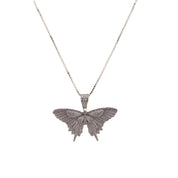 Sterling Silver, Zircon, Butterfly, Pendant, Necklace - Fluttering Elegance