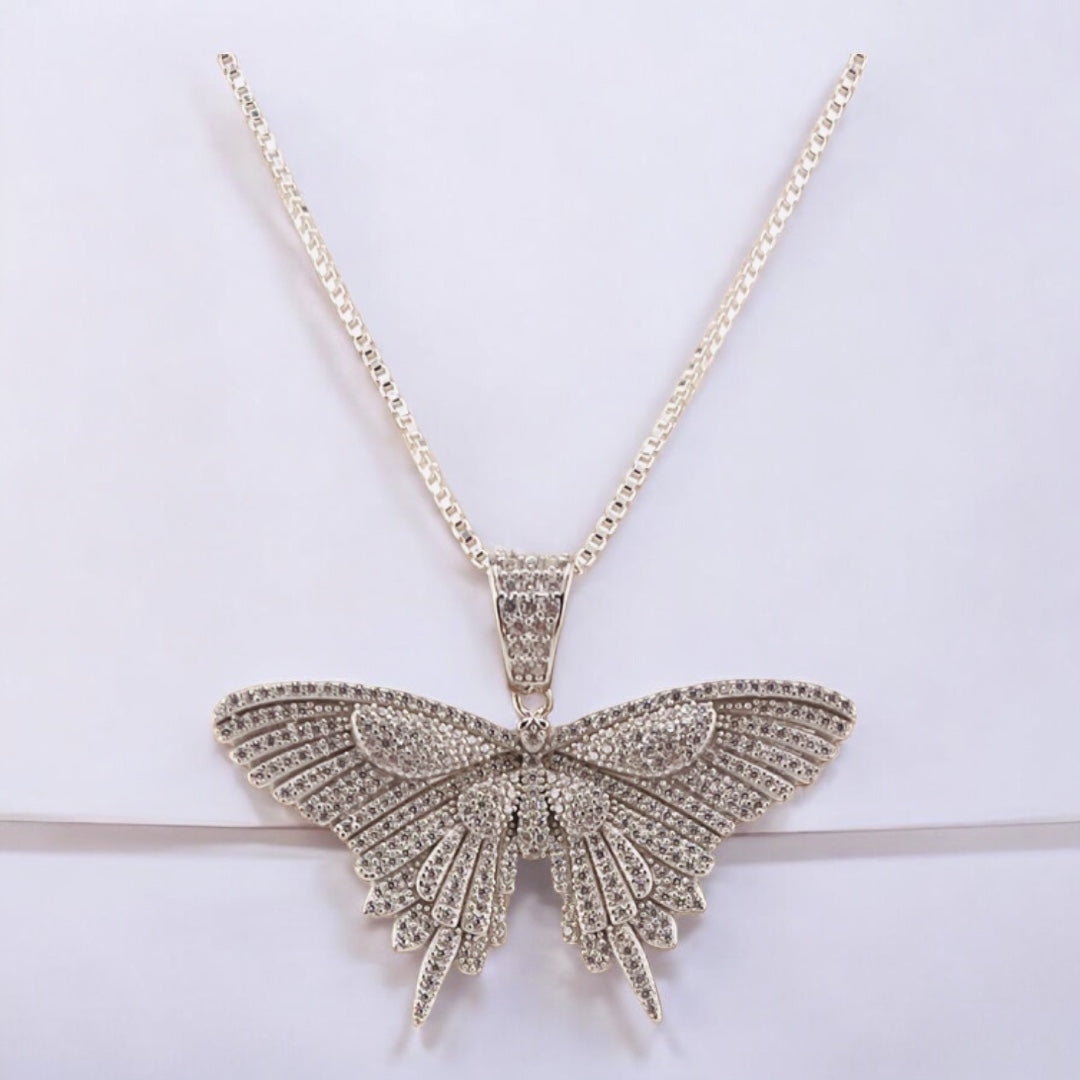 Sterling Silver, Zircon, Butterfly, Pendant, Necklace - Fluttering Elegance