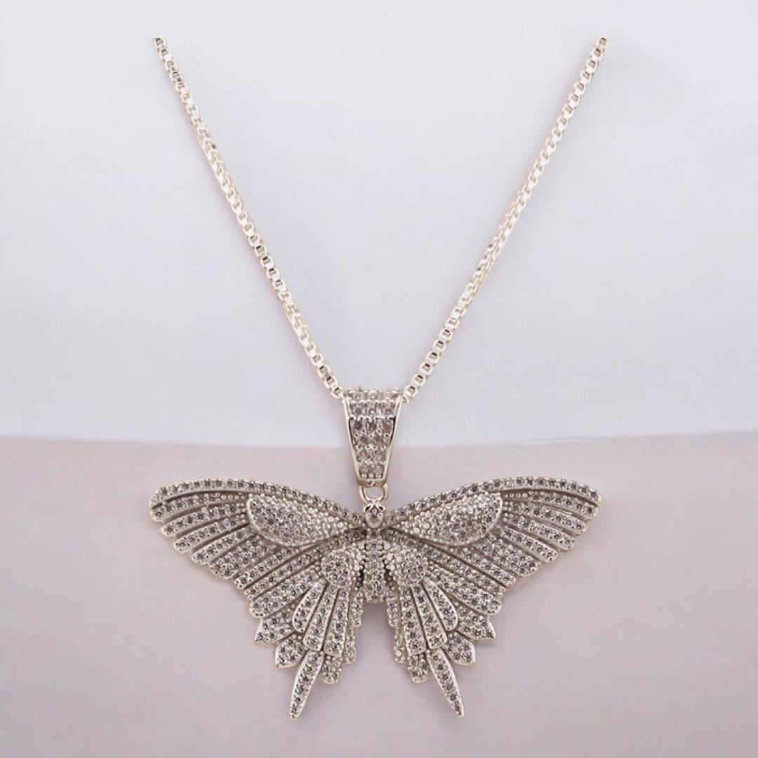 Sterling Silver, Zircon, Butterfly, Pendant, Necklace - Fluttering Elegance