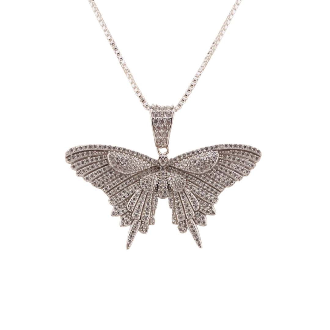 Sterling Silver, Zircon, Butterfly, Pendant, Necklace - Fluttering Elegance