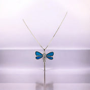 Sterling Silver, Zircon, Blue Opal, Dragonfly, Pendant, Necklace - Celestial Wings