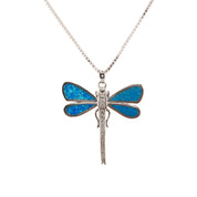 Sterling Silver, Zircon, Blue Opal, Dragonfly, Pendant, Necklace - Celestial Wings