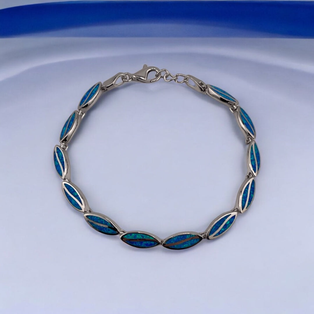 Sterling Silver, Blue Opal, Oval Link, Bracelet - Ocean's Embrace