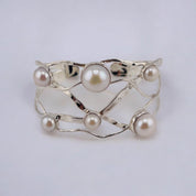 Sterling Silver, Freshwater Pearls, Wide Cuff, Bracelet - Wide Pearl Radiance