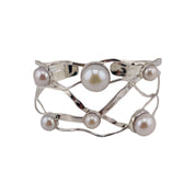 Sterling Silver, Freshwater Pearls, Wide Cuff, Bracelet - Wide Pearl Radiance