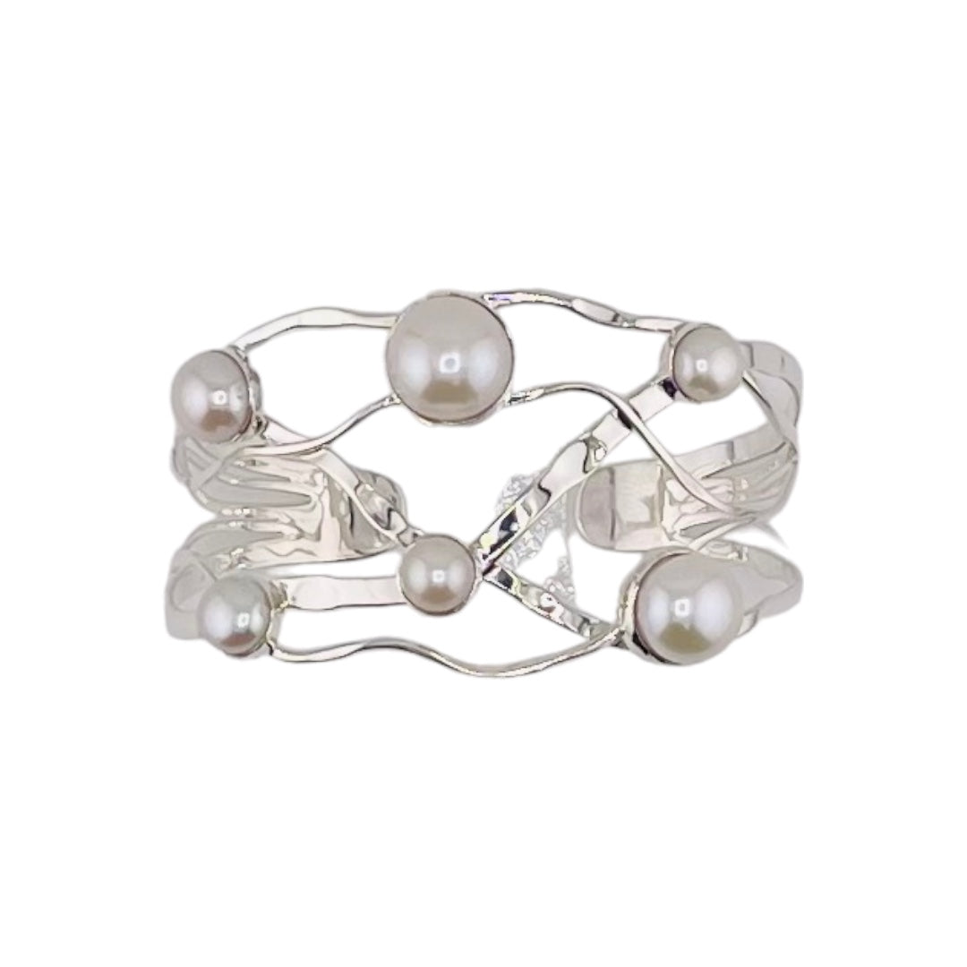 Sterling Silver, Freshwater Pearls, Wide Cuff, Bracelet - Wide Pearl Radiance