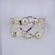 Sterling Silver, Freshwater Pearls, Wide Cuff, Bracelet - Wide Pearl Radiance