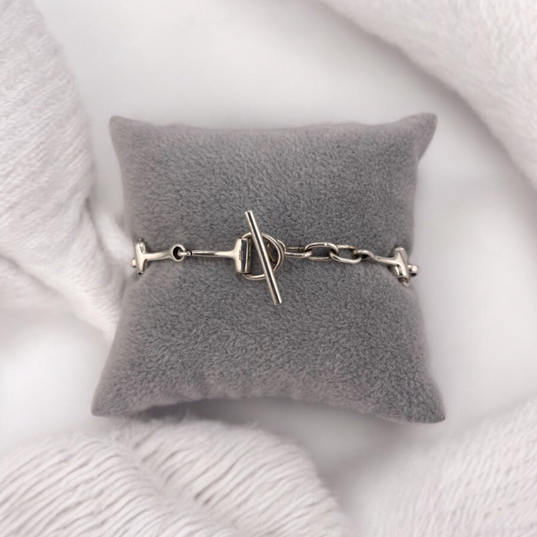 Sterling Silver Interlocking Design Bracelet with Toggle Clasp, Birthday Gift