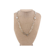 Sterling Silver Necklace with Freshwater Pearls and Circular Hoops - Toggle Clasp Design