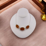 Celtic Sterling Silver Necklace with Polished Cognac Honey Amber Stone, Gift for Her