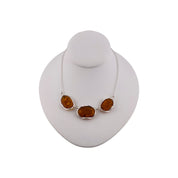 Celtic Sterling Silver Necklace with Polished Cognac Honey Amber Stone, Gift for Her