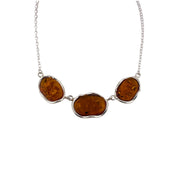 Celtic Sterling Silver Necklace with Polished Cognac Honey Amber Stone, Gift for Her