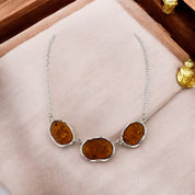 Celtic Sterling Silver Necklace with Polished Cognac Honey Amber Stone, Gift for Her