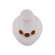 Celtic Sterling Silver Necklace with Polished Cognac Honey Amber Stone, Gift for Her