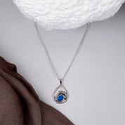 Sterling Silver Teardrop Pendant with Dolphin Blue Gemstone - Ocean & Dolphin Lovers' Delight