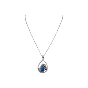 Sterling Silver Teardrop Pendant with Dolphin Blue Gemstone - Ocean & Dolphin Lovers' Delight