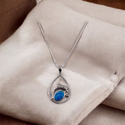 Sterling Silver Teardrop Pendant with Dolphin Blue Gemstone - Ocean & Dolphin Lovers' Delight