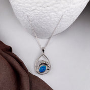 Sterling Silver Teardrop Pendant with Dolphin Blue Gemstone - Ocean & Dolphin Lovers' Delight