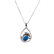 Sterling Silver Teardrop Pendant with Dolphin Blue Gemstone - Ocean & Dolphin Lovers' Delight