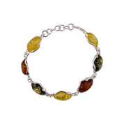 Sterling Silver Bracelet with Cognac, Green, and Yellow Natural Stones - Simple & Classy Design