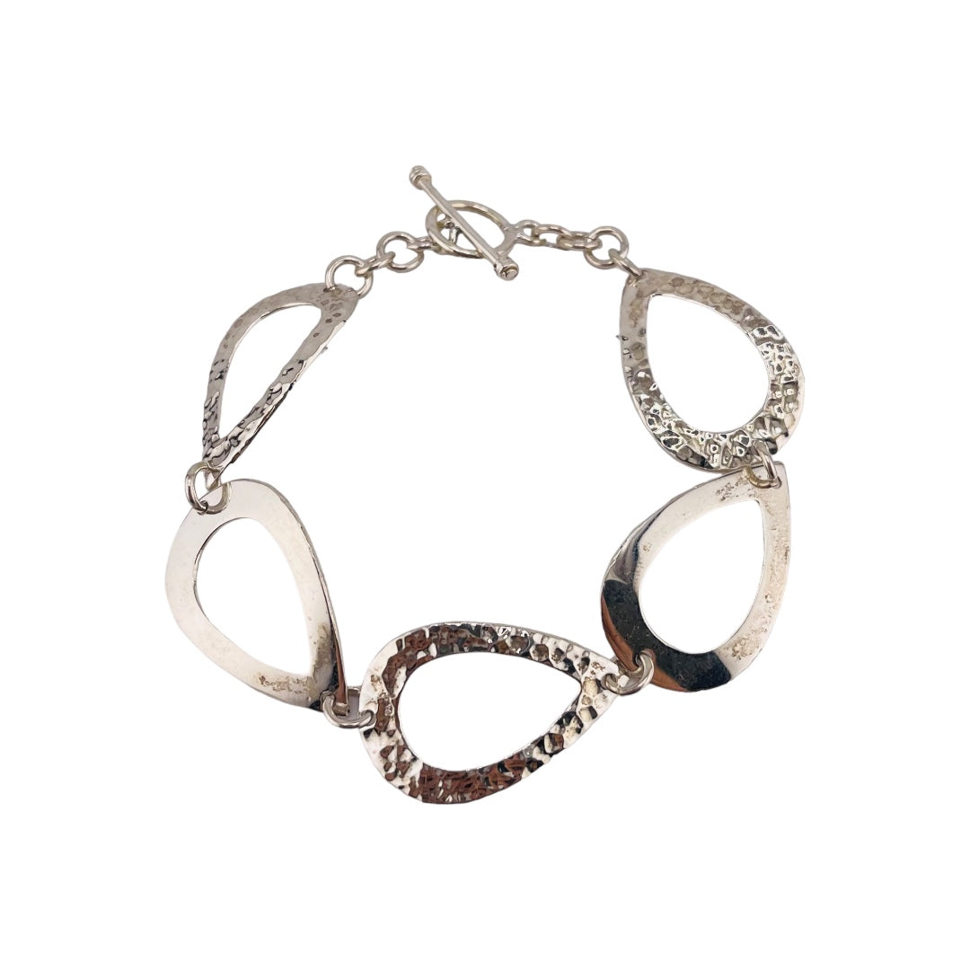 Sterling Silver Bracelet with Hammered Hoops and Smooth Loops - Toggle Clasp Design