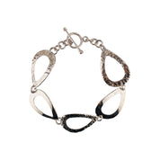 Sterling Silver Bracelet with Hammered Hoops and Smooth Loops - Toggle Clasp Design