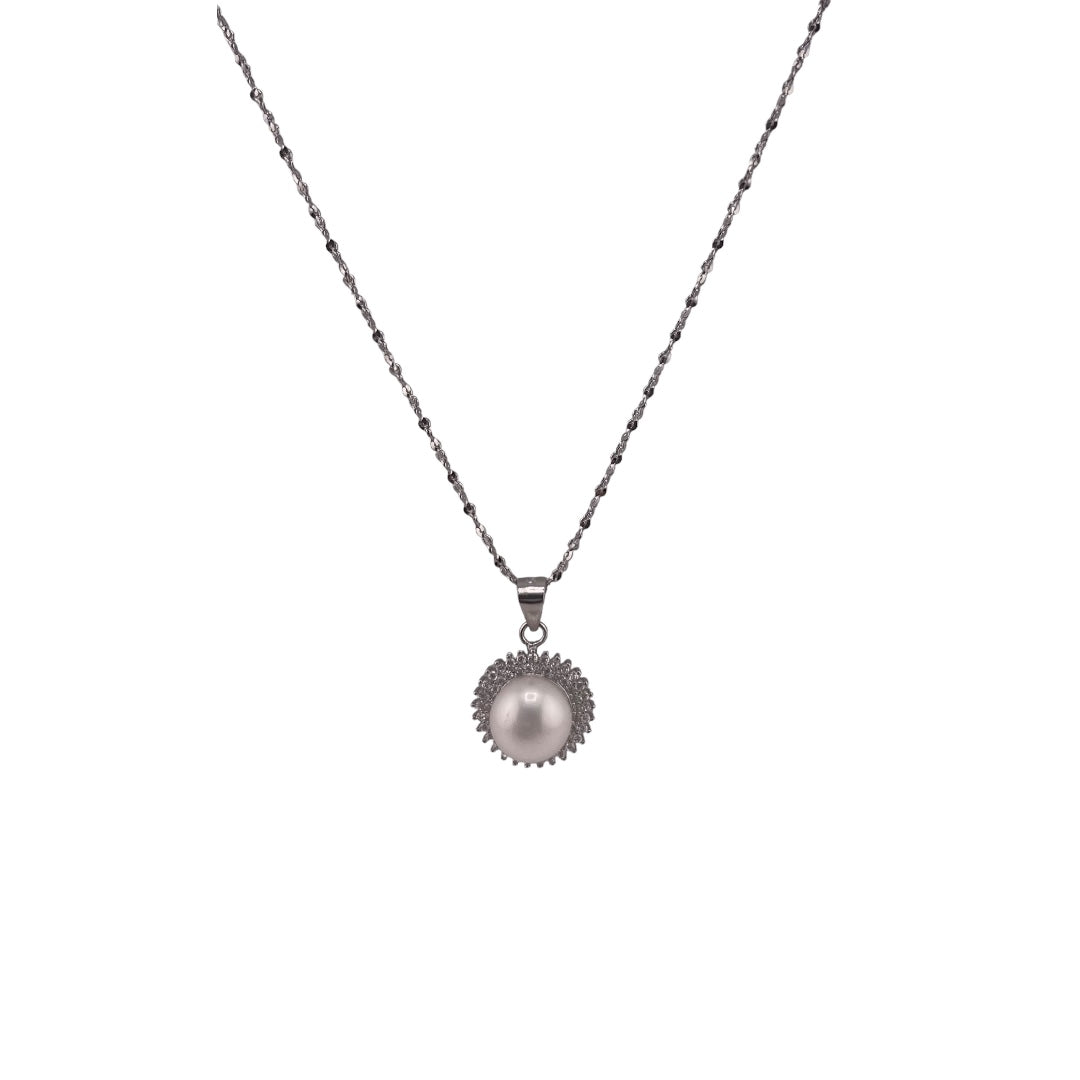 Sterling Silver, Zircon, Freshwater Pearl, Pendant, Necklace - Bridal Sun