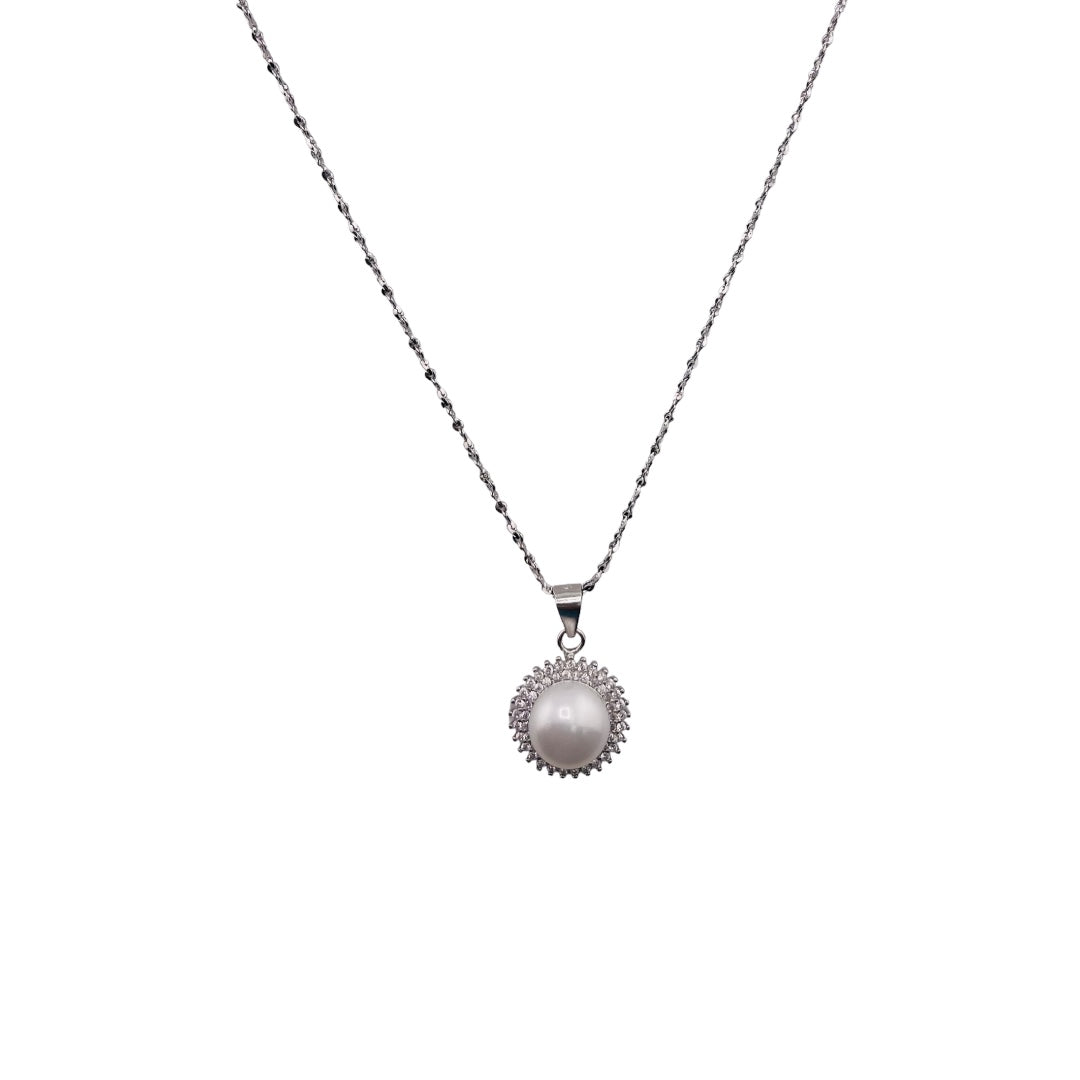 Sterling Silver, Zircon, Freshwater Pearl, Pendant, Necklace - Bridal Sun